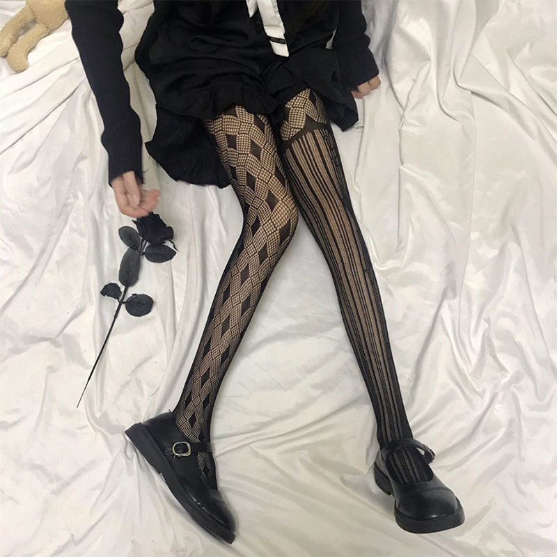 Gothic style black fishnet stockings for outfit idea