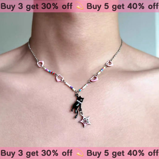Cat and Stars Design Necklace
