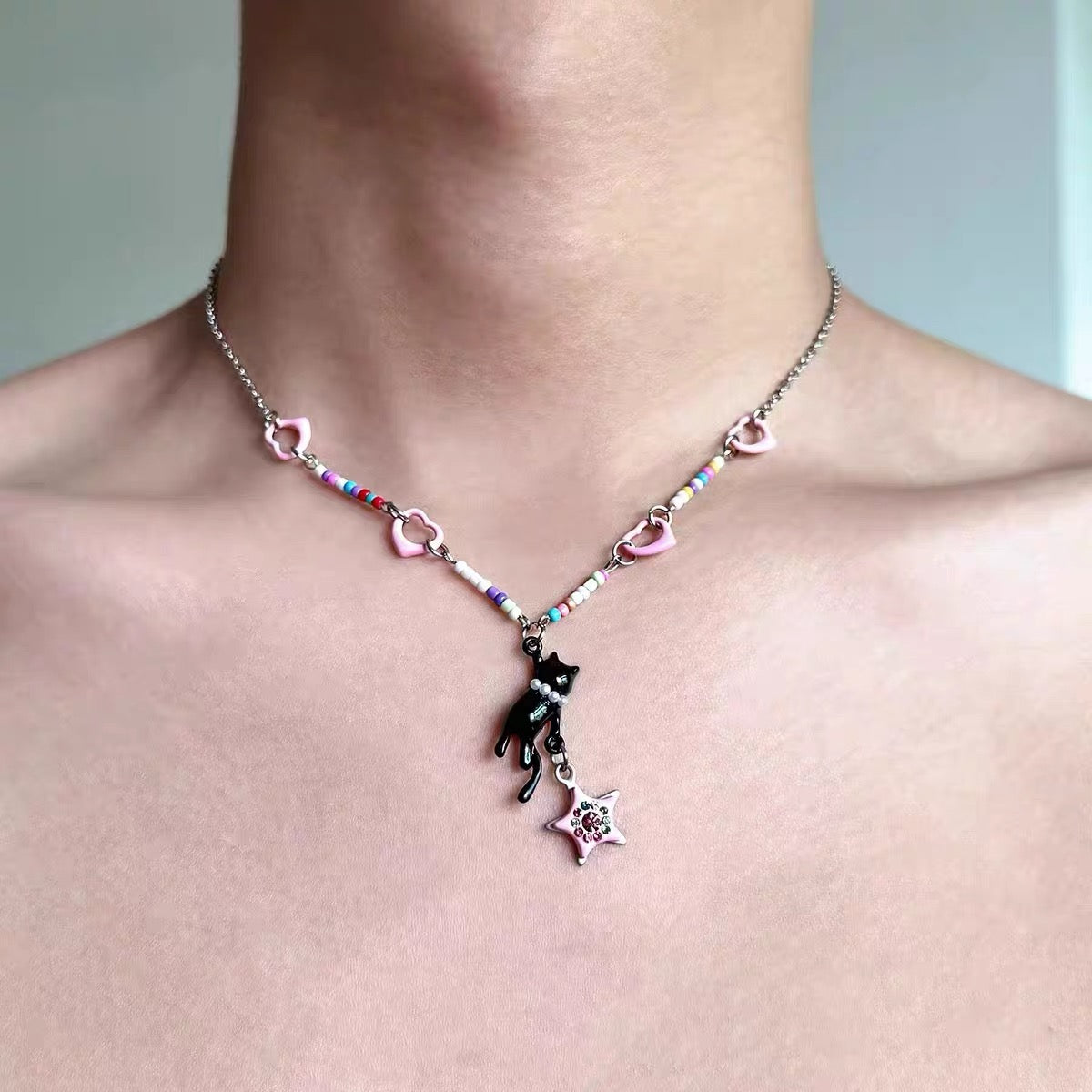 Cat and Stars Design Necklace