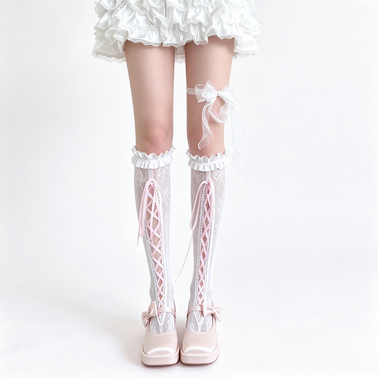 Cream-colored Ballet-style Lace Socks